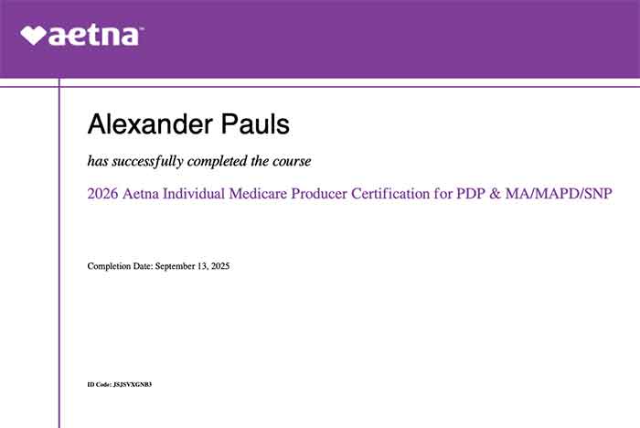 Aetna certification for Alexander Pauls