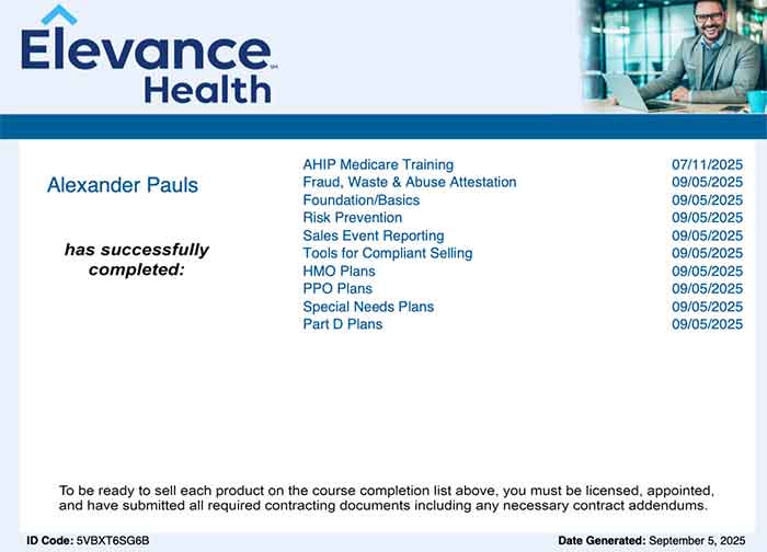Elevance Health (Anthem) certification for Alexander Pauls