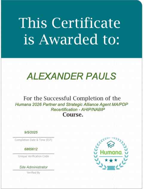 Humana certification for Alexander Pauls
