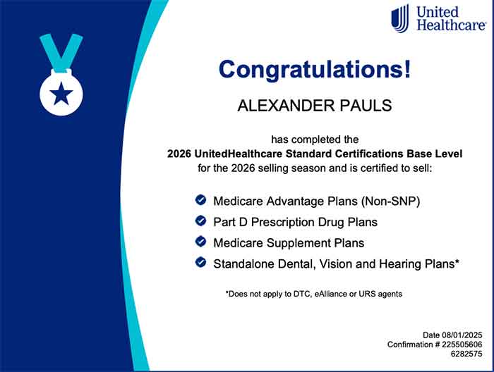 UnitedHealthcare certification for Alexander Pauls